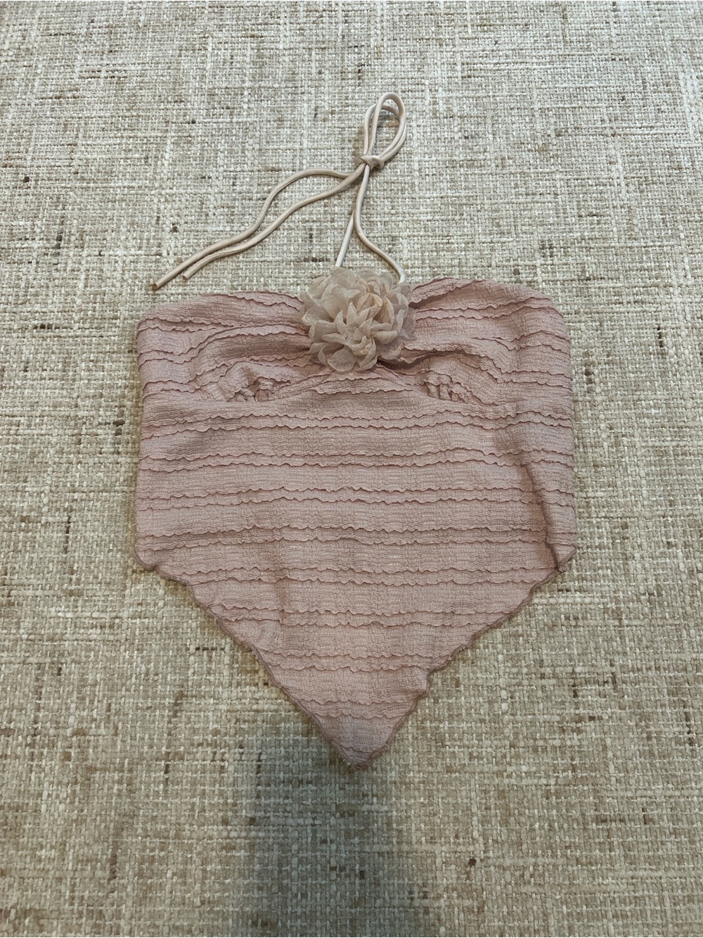Delicate Pink Lace Bandana Scarf with Floral Accent